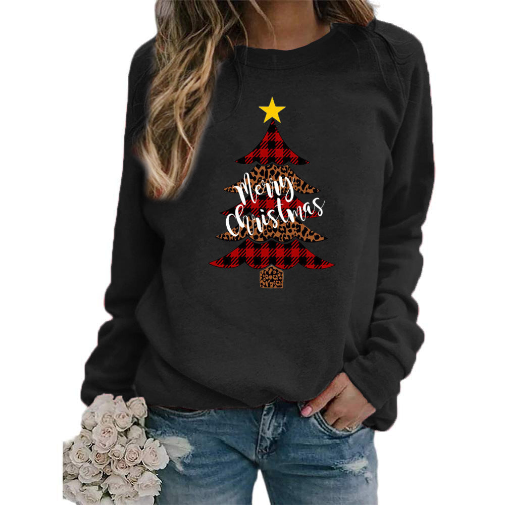 Christmas tree Merry Christmas pattern printed crew neck sweater European and American autumn and winter