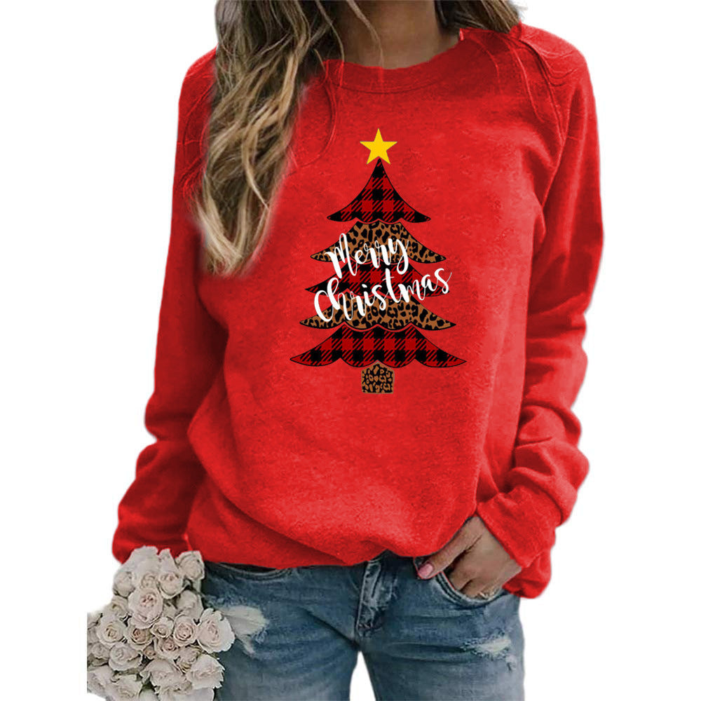 Christmas tree Merry Christmas pattern printed crew neck sweater European and American autumn and winter