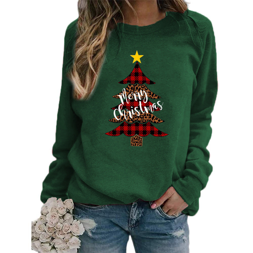 Christmas tree Merry Christmas pattern printed crew neck sweater European and American autumn and winter