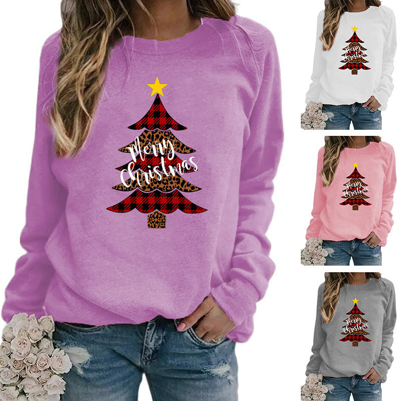 Christmas tree Merry Christmas pattern printed crew neck sweater European and American autumn and winter