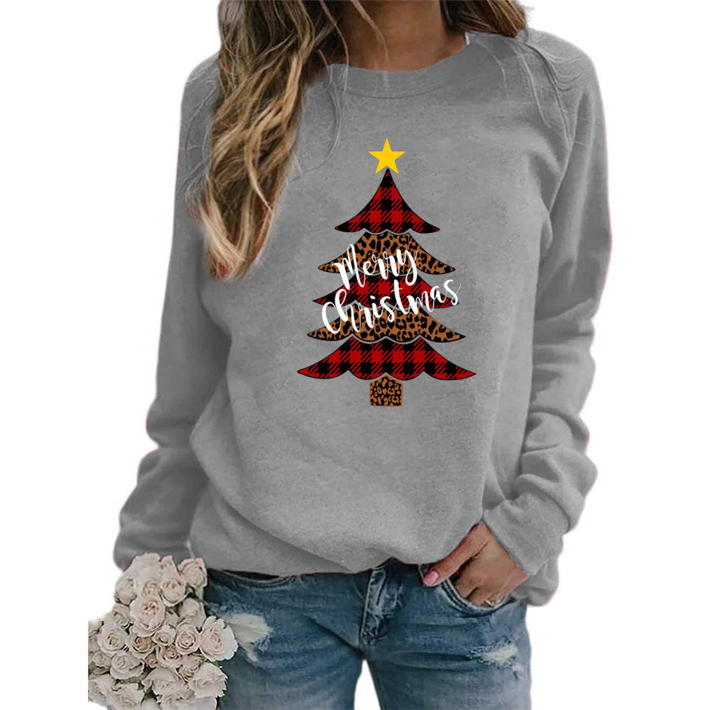 Christmas tree Merry Christmas pattern printed crew neck sweater European and American autumn and winter
