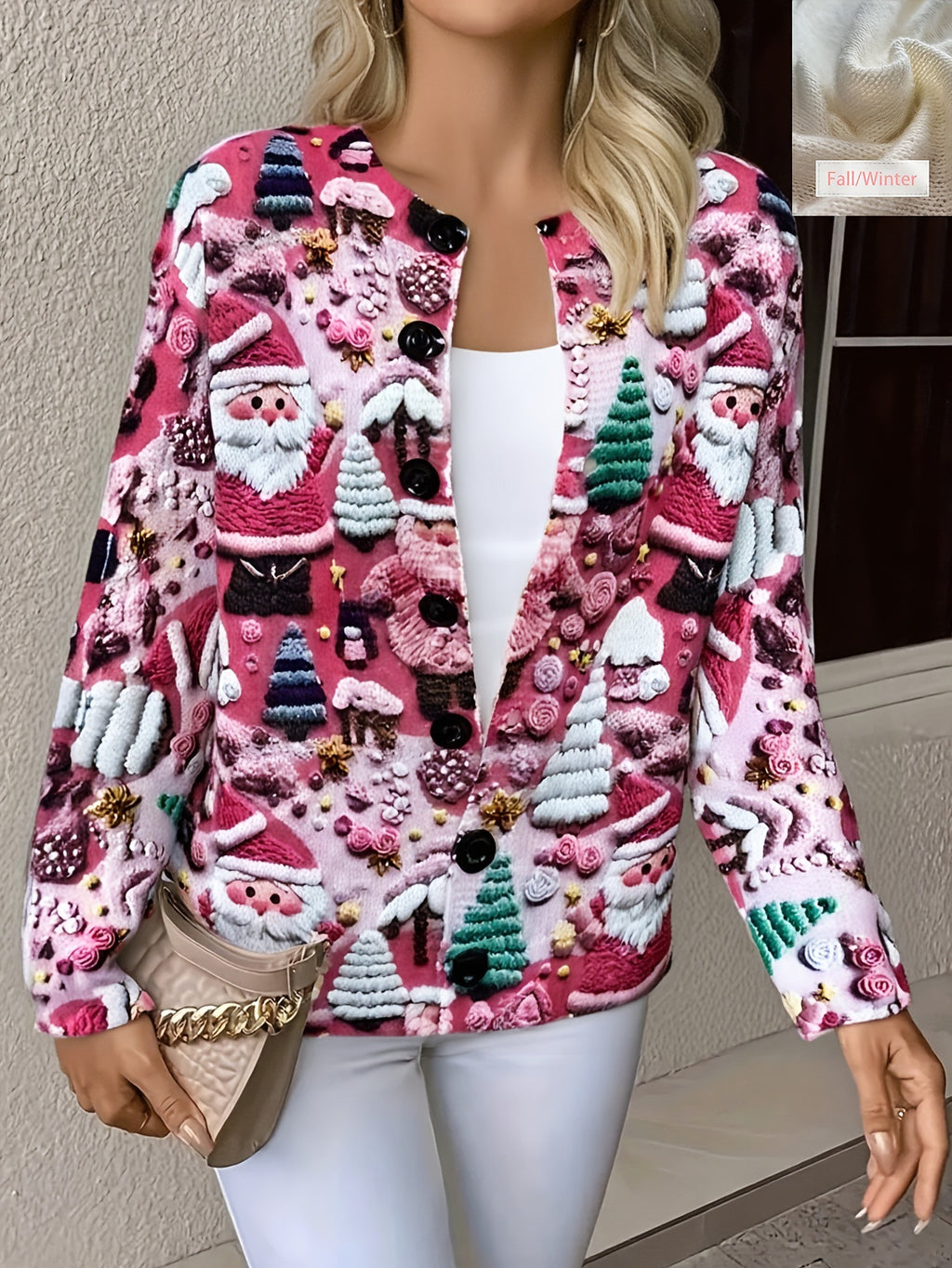 Independent Station Amazon New Long Sleeve Printed Small Jacket Aliexpress Autumn and Winter Christmas Sweater Retro Round Neck Cardigan