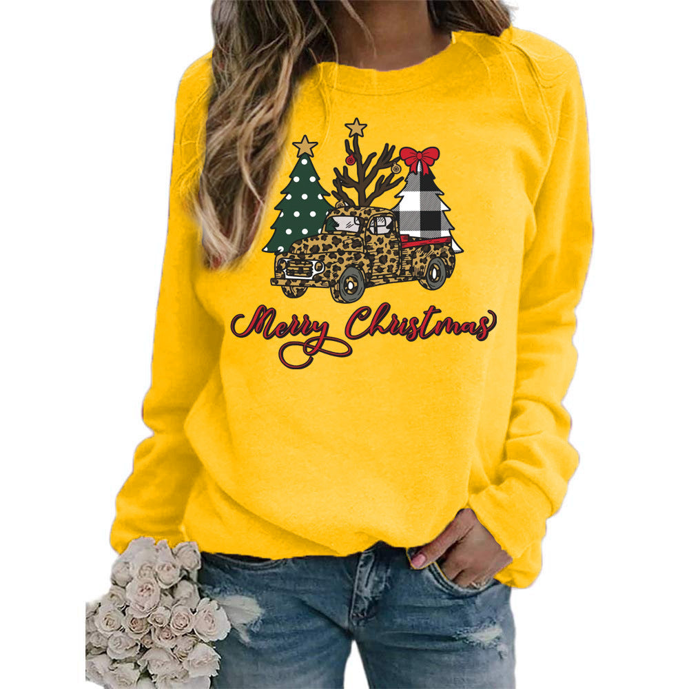 foreign trade cross-border supply Christmas tree merry Christmas printed round neck sweater women's top