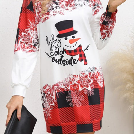 Cross-Border Christmas Print Women's Long-Sleeve Round-Neck Long Sweatshirt Versatile Personality Street Fashion Plaid