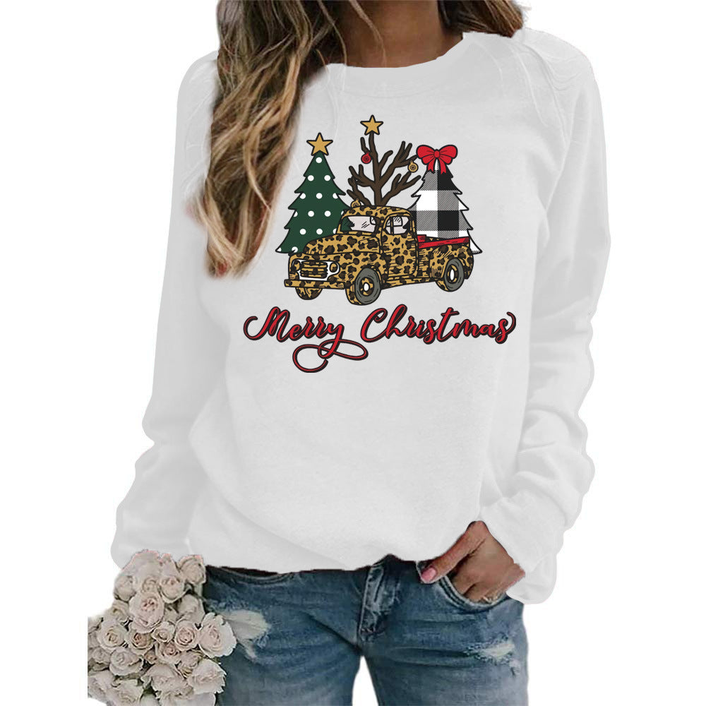foreign trade cross-border supply Christmas tree merry Christmas printed round neck sweater women's top