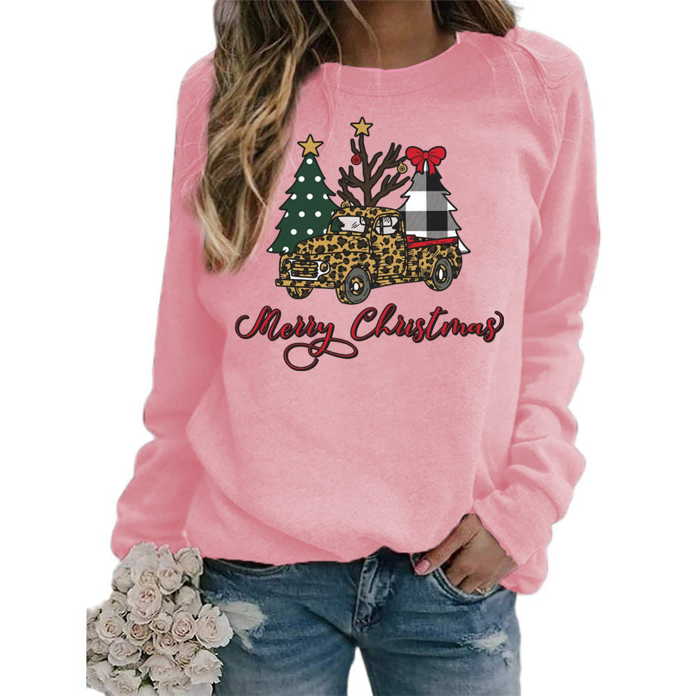 foreign trade cross-border supply Christmas tree merry Christmas printed round neck sweater women's top