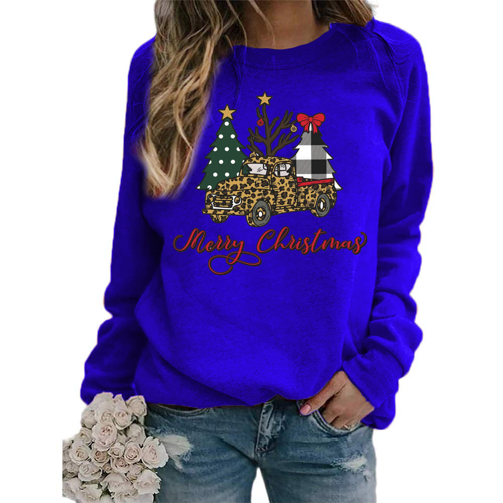 foreign trade cross-border supply Christmas tree merry Christmas printed round neck sweater women's top