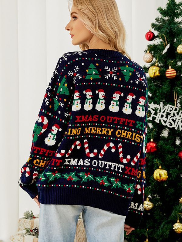 Loose Knitwears Autumn and Winter Christmas Tree Round Neck Knitwears Little Snowman Sequined Christmas Knitwears