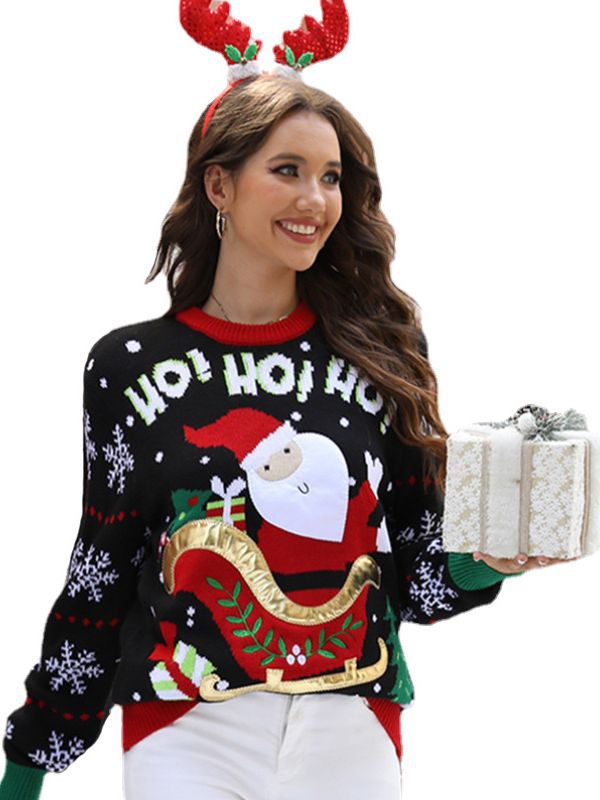 Cross-Border Popular Santa Claus European and American Sweater for Women 2026 Autumn and Winter New Sweet Embroidered Pullover Christmas Sweater