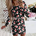Women's Clothing Autumn and Winter New Christmas Print Round Neck Long Sleeve Hip-Hugging Dress