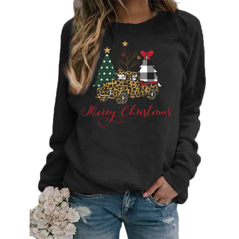 foreign trade cross-border supply Christmas tree merry Christmas printed round neck sweater women's top