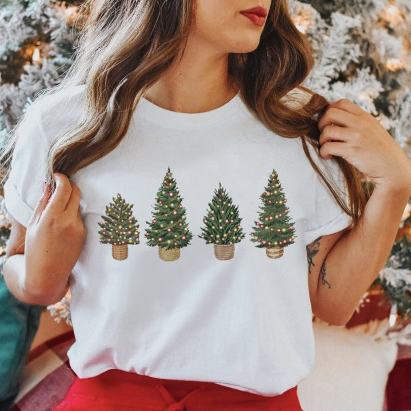 Women's New Product Merry Christmas Christmas Theme Christmas Tree plus size Trendy Top T-Shirt Women