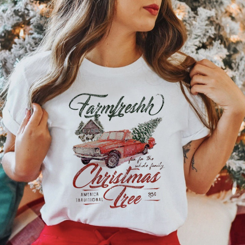Women's New Product Merry Christmas Christmas Theme Christmas Tree plus size Trendy Top T-Shirt Women