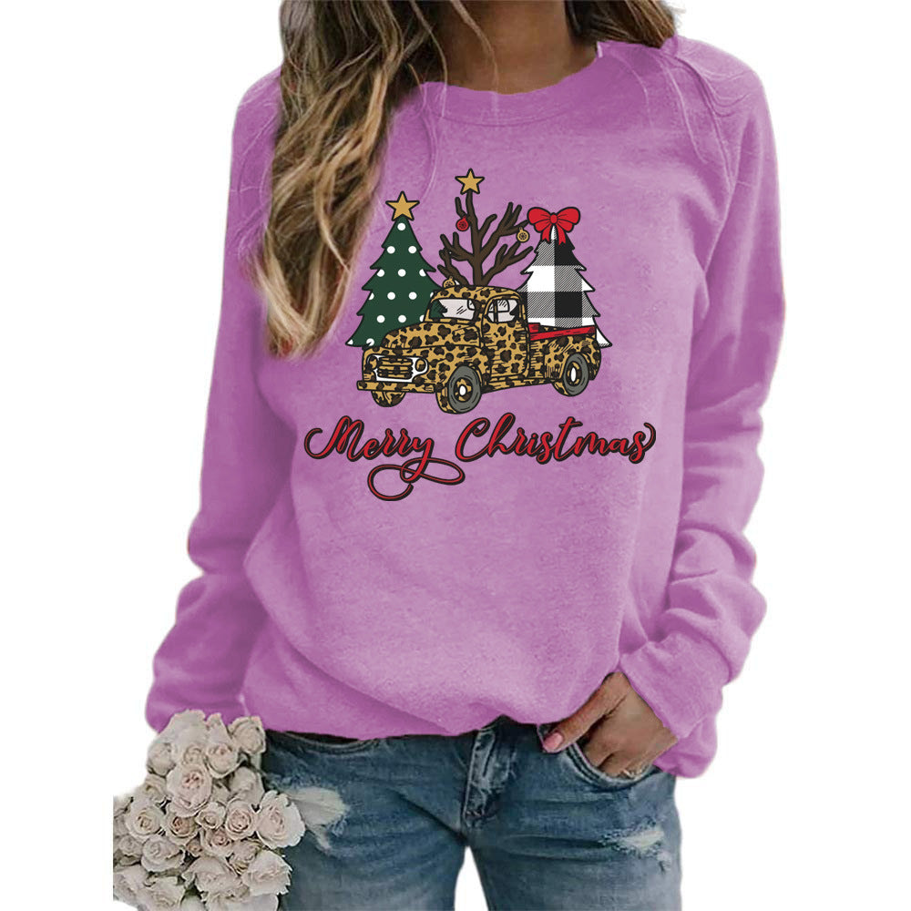 foreign trade cross-border supply Christmas tree merry Christmas printed round neck sweater women's top