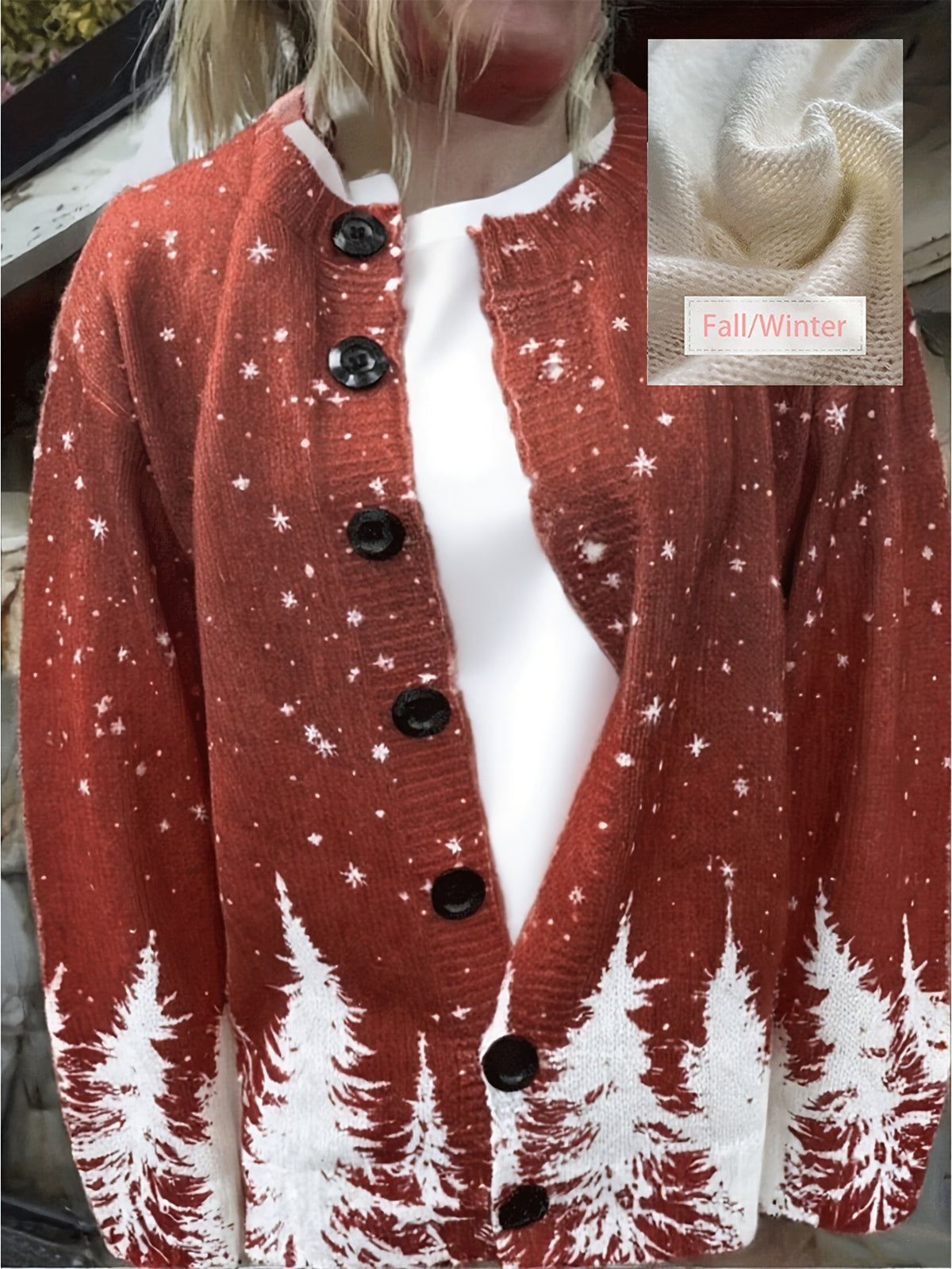 Independent Station Amazon New Long Sleeve Printed Small Jacket Aliexpress Autumn and Winter Christmas Sweater Retro Round Neck Cardigan