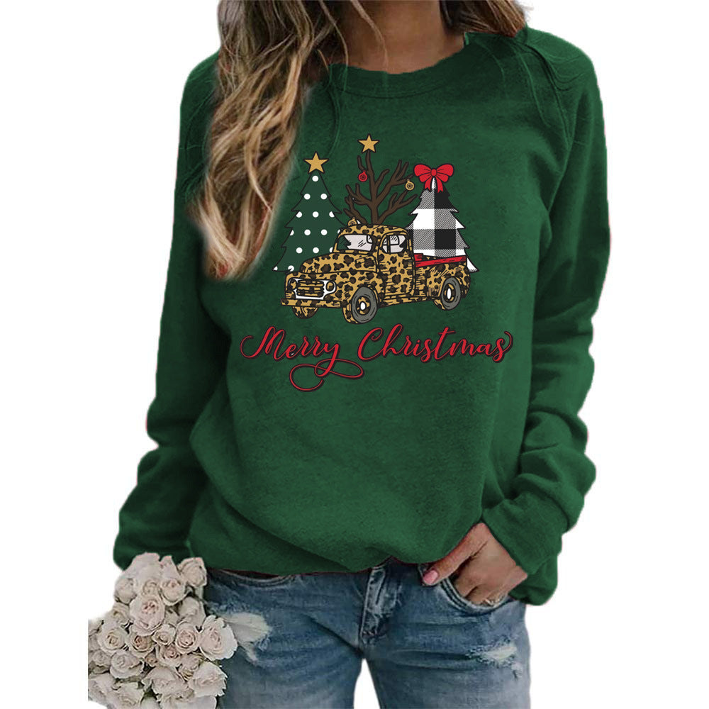 foreign trade cross-border supply Christmas tree merry Christmas printed round neck sweater women's top
