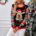 Cross-border Hot Selling European and American Casual Christmas Elk Pullover Sweater Autumn and Winter Sequin Embroidered Crewneck Knitted Jacquard Sweater