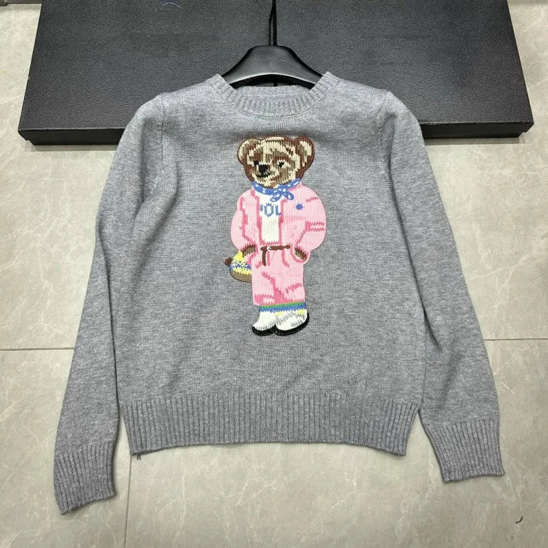 High Quality European Brand Bear Design Ladies Knit Sweater Pullover Knitted Tops Knitwear Women Clothes Jumper
