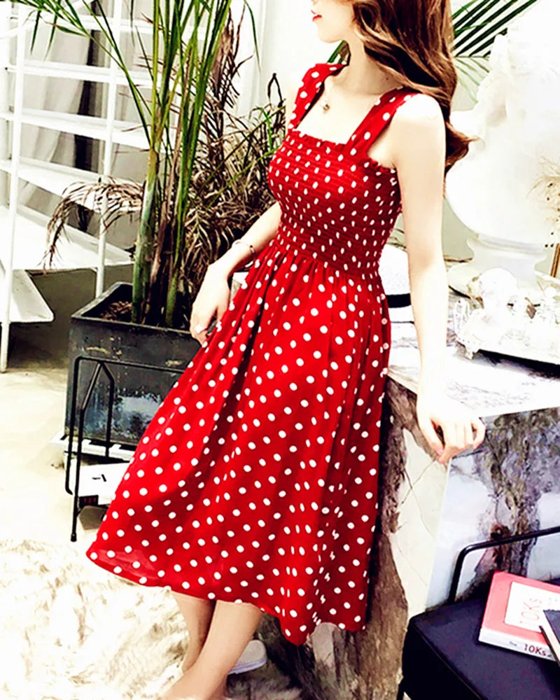 Summer Befree Beach Long Vintage Dots Casual Ruffles Elegant Maxi Strap Camis Silky 5XL Dress Vestidos Sexy Women