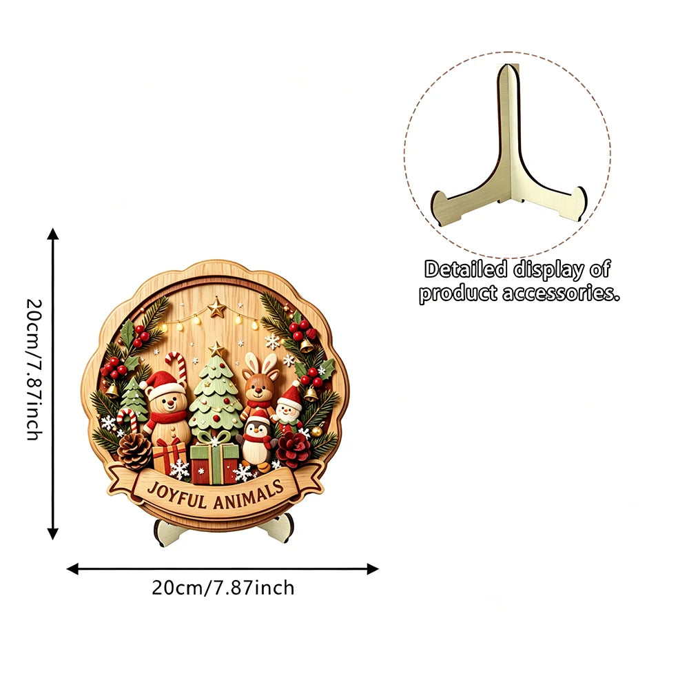 Christmas 2D Wooden Tabletop Decor with Stand Santa Snowman Reindeer Ect. Xmas Holiday Desktop Decor for Home Party
