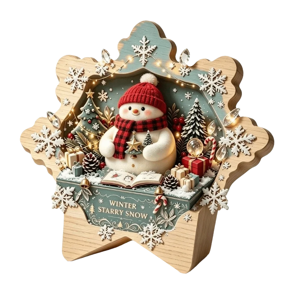 Christmas Theme Wooden Christmas Decoration Star Shape Snowman Deer Xmas Wall Art 2D Print Rabbit Wall Decor Home Decoration