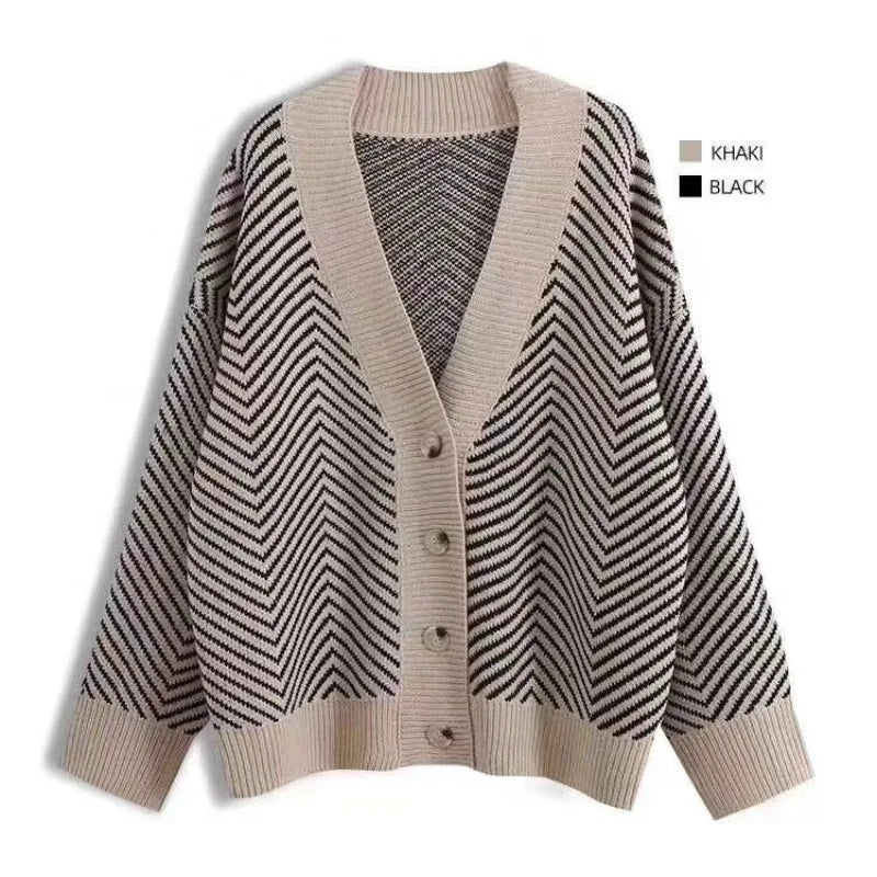 Autumn Winter Fashion Striped Cardigan Sweater Women Knitted Coats Female Long Sleeve Casual Knit Jacket Cardigans Tops Knitwear