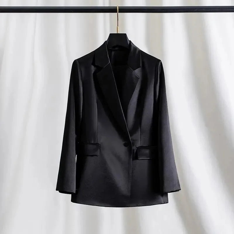 Women Outerwear for Spring and Summer 2026 New Flowing Satin Suit Light Luxury High-end Loose top Temperament Slimming Outerwear