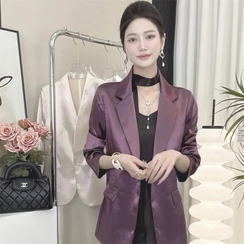 Women Outerwear for Spring and Summer 2026 New Flowing Satin Suit Light Luxury High-end Loose top Temperament Slimming Outerwear
