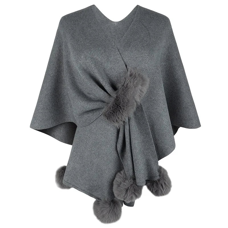 Sweater Women Fashion Solid Color Fur Ball Cloak New Solid Color Warm Comfirtable Shawl Knitted Cardigan Women MMYDP2505