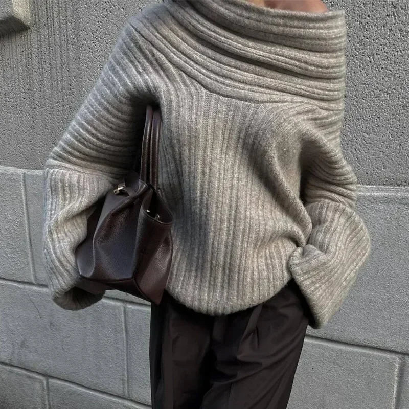 Tuularose Women's Off-Shoulder Sweater Fashion Loose Casual Brown Retro Pullover Spring High Street Office Lady Tops Knitwear