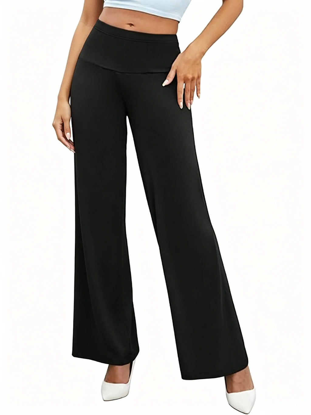 Women`s Wide Leg Pants High Waist Casual Office Wear 2026 Autumn Solid Black Business Daily Loose Fit Straight Long Trousers XXL