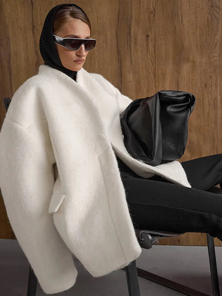 Women's Fleece Button Wasit Jacket Fashion Stand Collar Long Sleeve Pockets Oversized Coat Lady 2026 Spring New Casual Outerwear