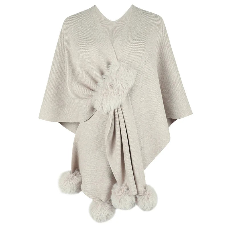 Sweater Women Fashion Solid Color Fur Ball Cloak New Solid Color Warm Comfirtable Shawl Knitted Cardigan Women MMYDP2505