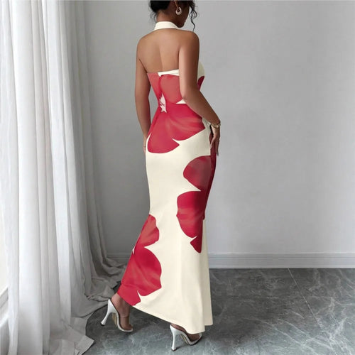 2026 Package Hip Dresses For Ladies Dress For Wedding Vestido Temperament Sexy French Hot Girl Style Neck Halter Printed Bodycon