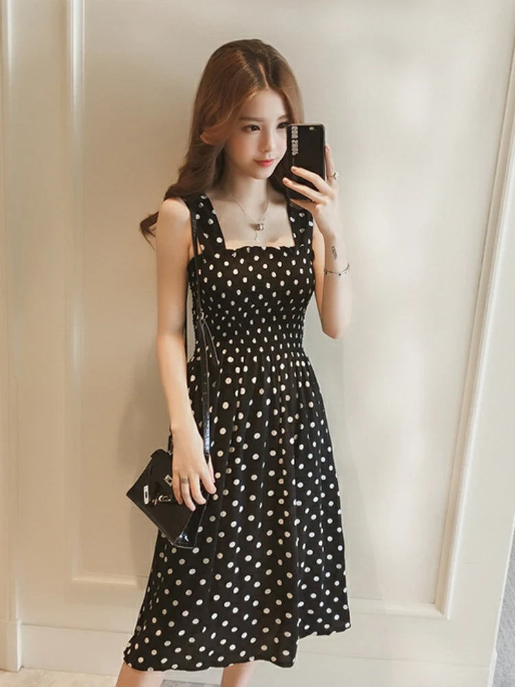 Summer Befree Beach Long Vintage Dots Casual Ruffles Elegant Maxi Strap Camis Silky 5XL Dress Vestidos Sexy Women