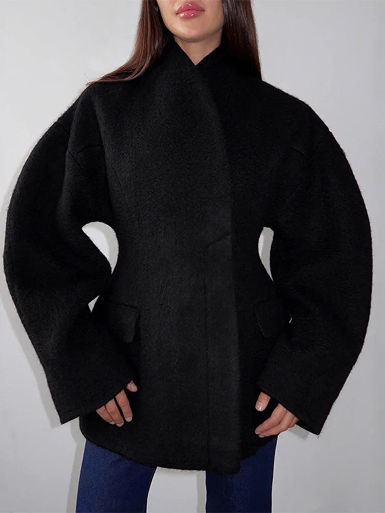 Women's Fleece Button Wasit Jacket Fashion Stand Collar Long Sleeve Pockets Oversized Coat Lady 2026 Spring New Casual Outerwear
