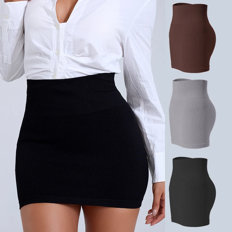 Spring Summer New High Waist Elastic Business Women Mini Skirt Black Slimming Knitted Half Body Skirt Professional Work