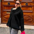 Tuularose Women's Off-Shoulder Sweater Fashion Loose Casual Brown Retro Pullover Spring High Street Office Lady Tops Knitwear