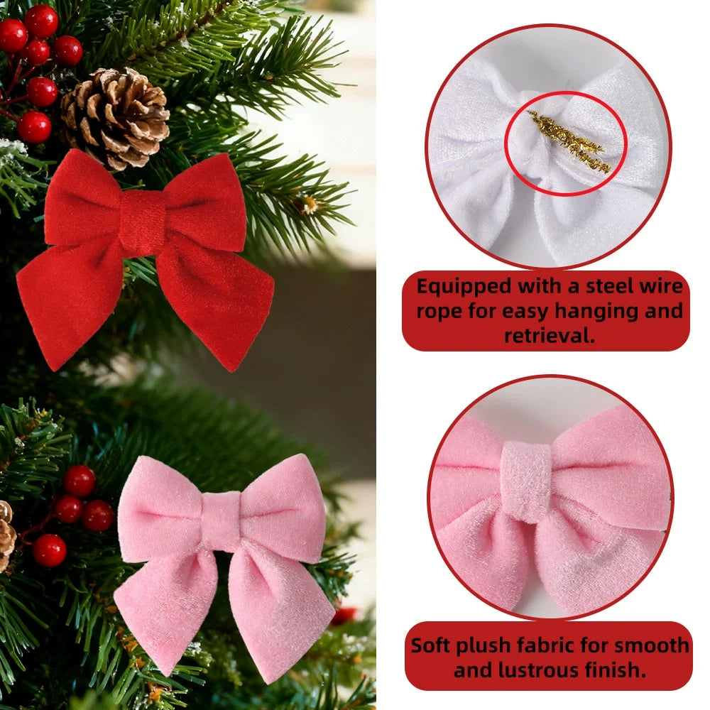 Christmas Decor Scenarios - Velvet Bow Hanging Ornaments - Tree/Wreath/Gift Box Accessories