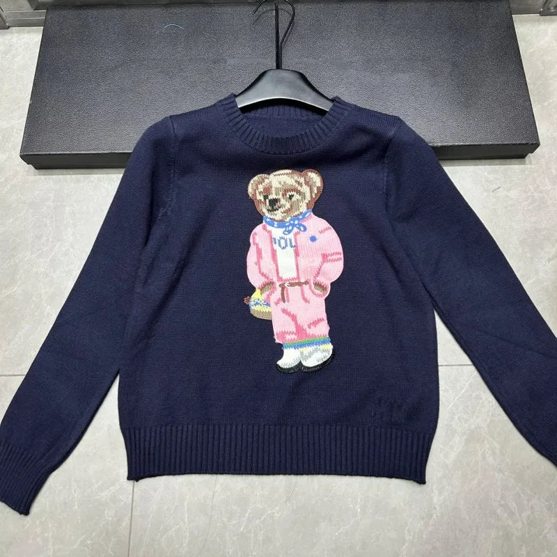 High Quality European Brand Bear Design Ladies Knit Sweater Pullover Knitted Tops Knitwear Women Clothes Jumper