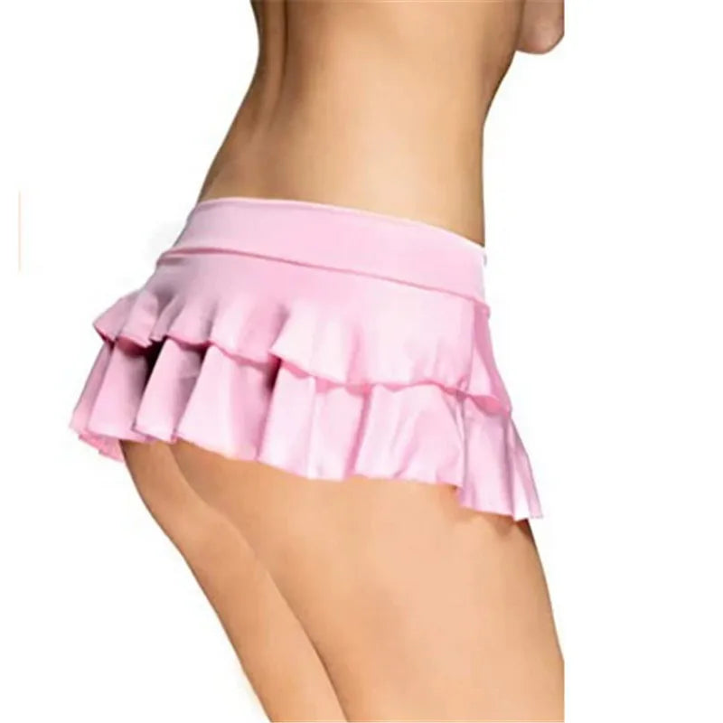 Women's Mini Skirt Low Waist Solid Color  Skirt Ruffle Hem Skirt Role Play Schoolgirl Costume