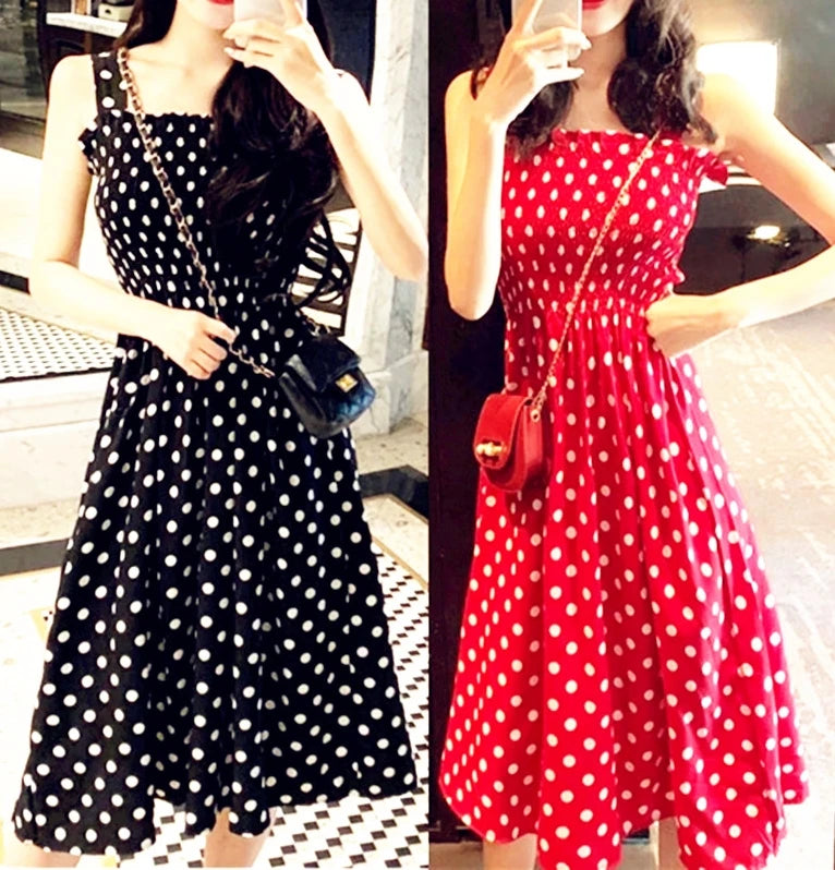 Summer Befree Beach Long Vintage Dots Casual Ruffles Elegant Maxi Strap Camis Silky 5XL Dress Vestidos Sexy Women
