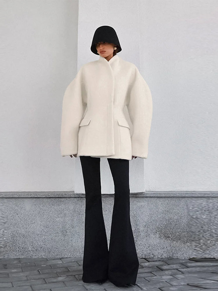Women's Fleece Button Wasit Jacket Fashion Stand Collar Long Sleeve Pockets Oversized Coat Lady 2026 Spring New Casual Outerwear