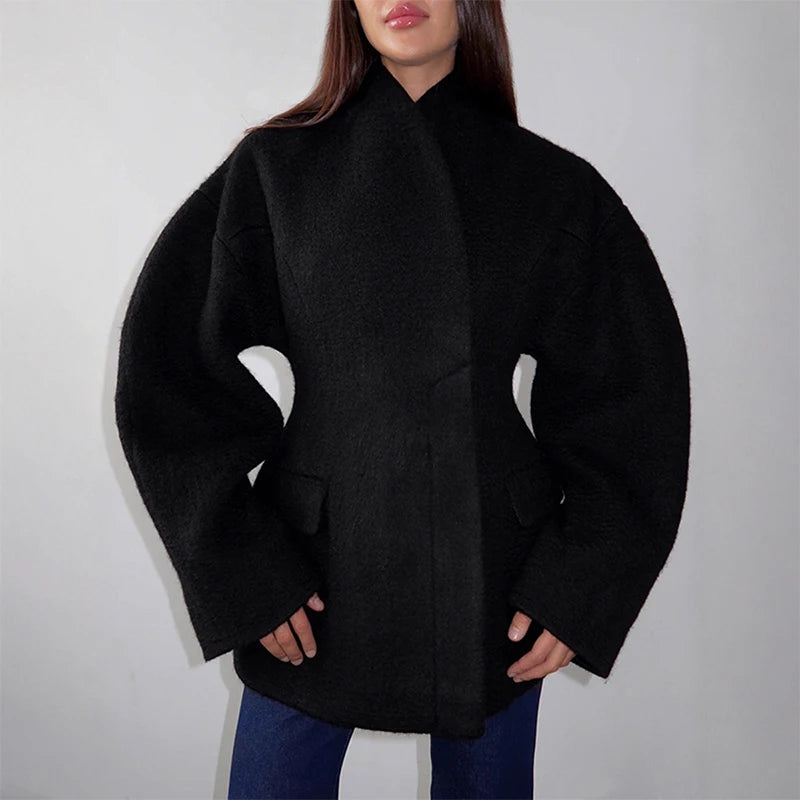 Women's Fleece Button Wasit Jacket Fashion Stand Collar Long Sleeve Pockets Oversized Coat Lady 2026 Spring New Casual Outerwear