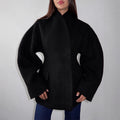 Women's Fleece Button Wasit Jacket Fashion Stand Collar Long Sleeve Pockets Oversized Coat Lady 2026 Spring New Casual Outerwear