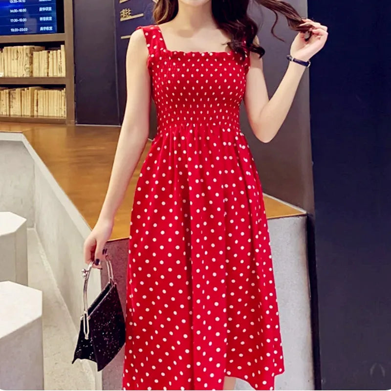 Summer Befree Beach Long Vintage Dots Casual Ruffles Elegant Maxi Strap Camis Silky 5XL Dress Vestidos Sexy Women