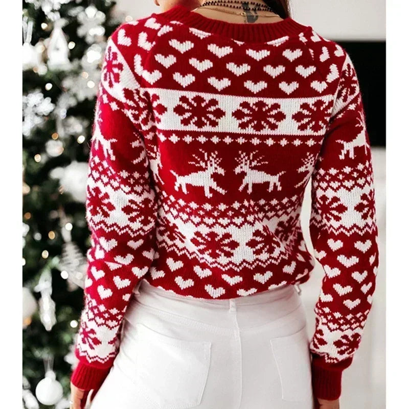 Winter Christmas Sweater for Women Jacquard Knit Sweaters Long Sleeve Y2K Style Jumper Warm Soft Jumper Pullover Tops Knitwear
