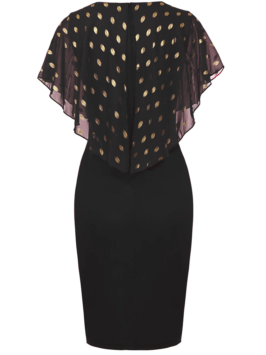 Womens Cape Ruffle Summer V Neck Polka Dot Cocktail Knee Length Business Casual Party Chiffon Pencil Bodycon Sheath Dress