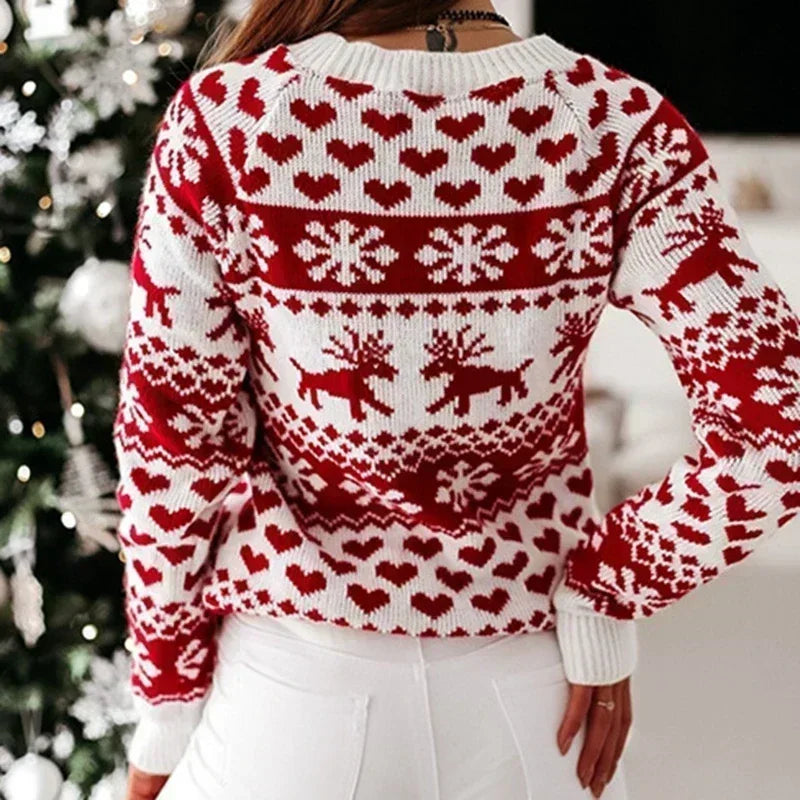 Winter Christmas Sweater for Women Jacquard Knit Sweaters Long Sleeve Y2K Style Jumper Warm Soft Jumper Pullover Tops Knitwear