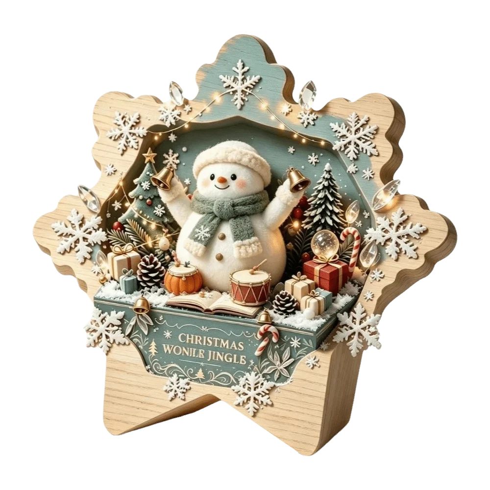 Christmas Theme Wooden Christmas Decoration Star Shape Snowman Deer Xmas Wall Art 2D Print Rabbit Wall Decor Home Decoration